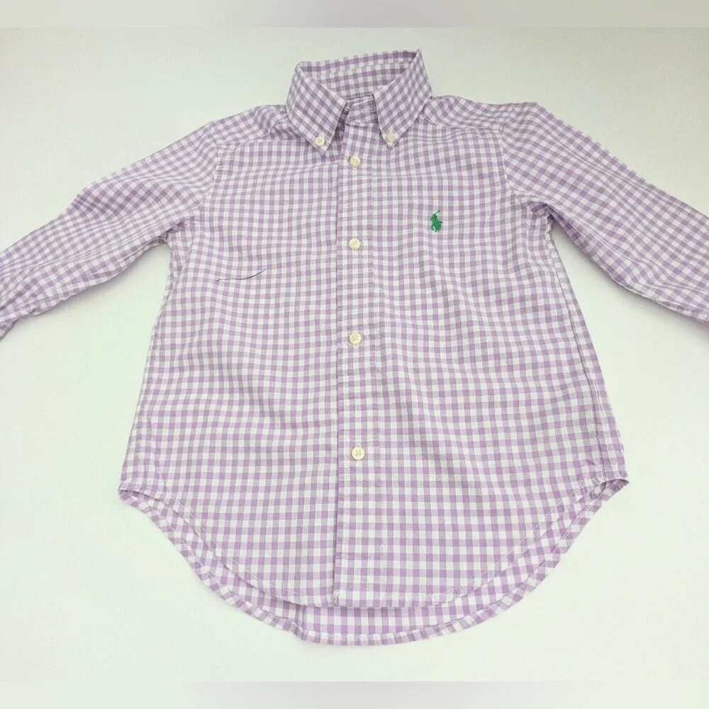 Ralph Lauren Boys' (Size 3/3T) Purple/Lavender & White Gingham Button-Down Shirt